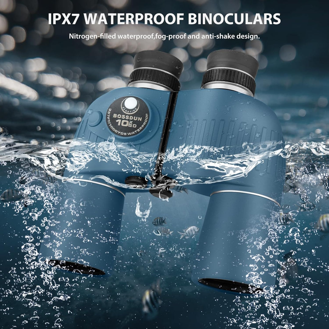 10x50 Marine Fernglas mit beleuchtetem Entfernungsmesser und Kompass, IPX7 wasserdicht, BAK4-Prismen