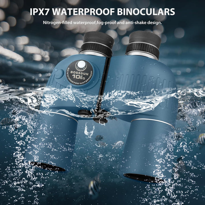 10x50 Marine Fernglas mit beleuchtetem Entfernungsmesser und Kompass, IPX7 wasserdicht, BAK4-Prismen