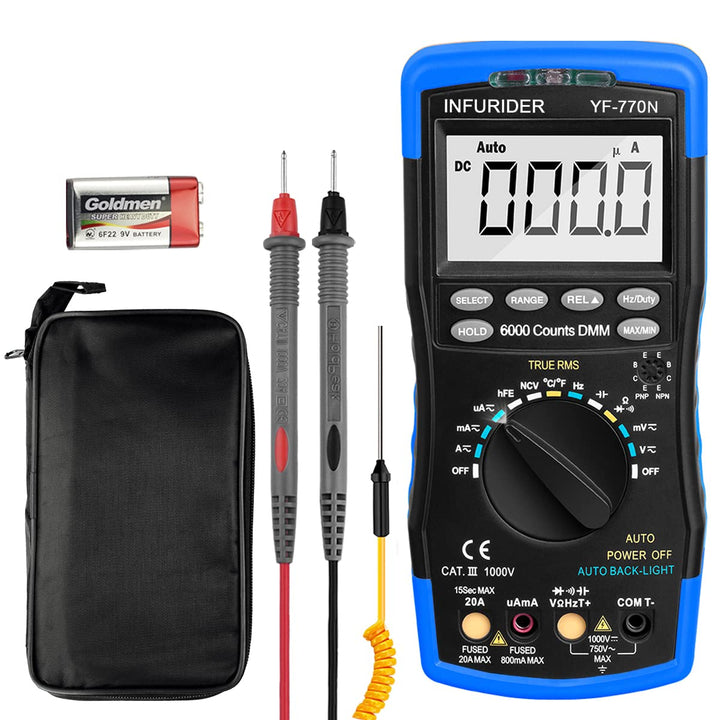INFURIDER Digital Multimeter YF-770N,True RMS 6000 Counts Auto-Ranging Voltmeter Amperemeter Ohmmete