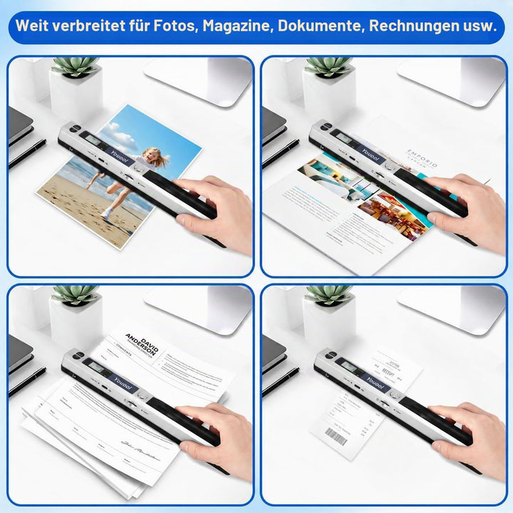 Handscanner Dokumentenscanner, A4 900 DPI Hohe Auflösung Farbfoto Portable Scanner, JPG/PDF Format U