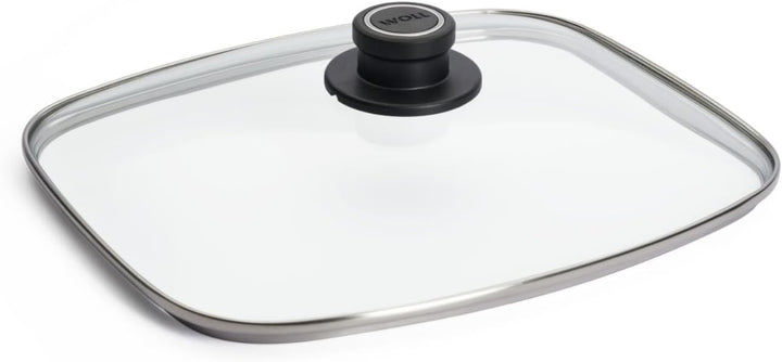 Woll Sicherheitsglasdeckel, rechteckig, 30 x 26 cm, Deckelknopf mit permanenter Entlüftung, transpar
