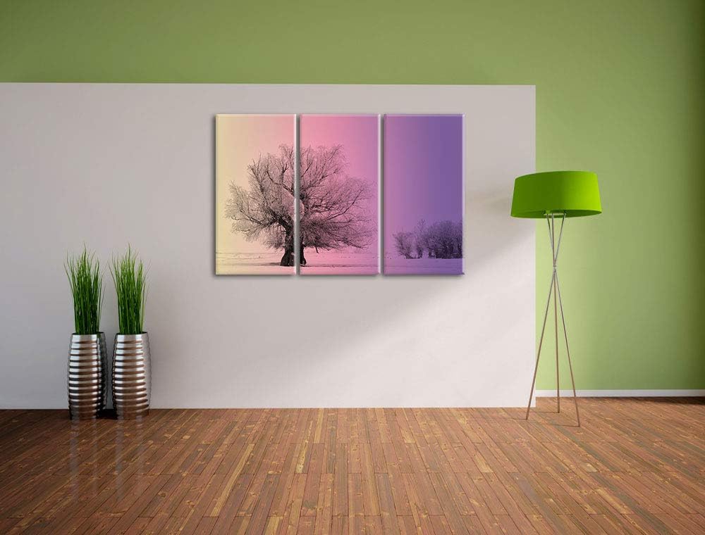 verschneite Bäume im Nebel schwarz/weiss 3-Teiler Leinwandbild 120x80 Bild auf Leinwand, XXL riesige