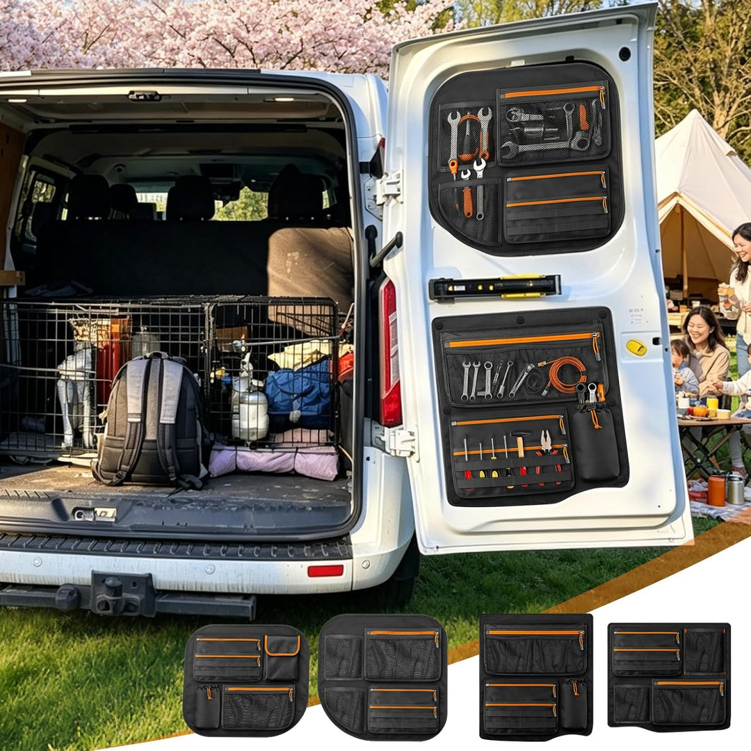 4PCS Scheunentor Aufbewahrungsorganizer kompatibel mit Ford Transit Custom 2006-2023, Taschen-Organi