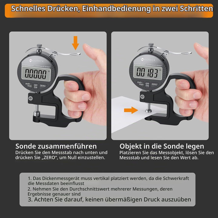 Neoteck Tragbarer Digitaler Dickenmessstreifen 0-12,7 mm Messbereich 0,001/0,00005 &