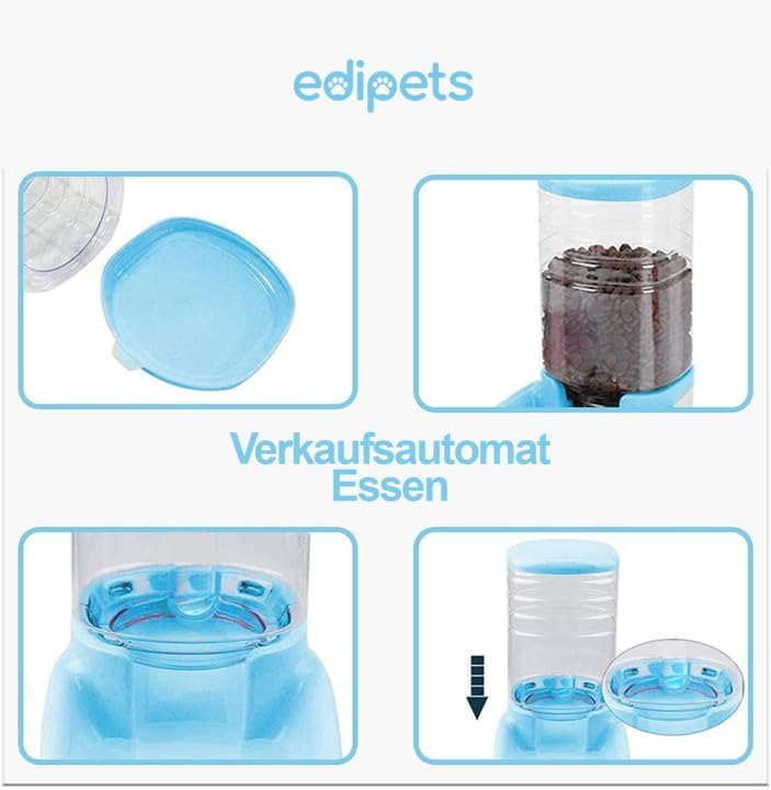 Edipets, Automatischer Futterspender Katze, Hunde, 2 Einheiten, 3.8L, Futter- und Wasserspender für
