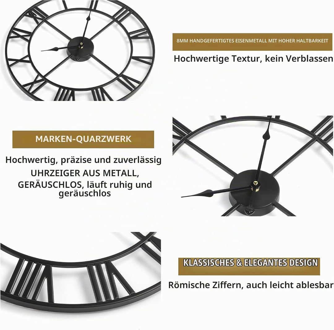 Mee 2ou Grosse Wanduhr Modern Nahezu Lautlos Ohne Tickgeräusche -80cm Durchmesser Römische Ziffern W