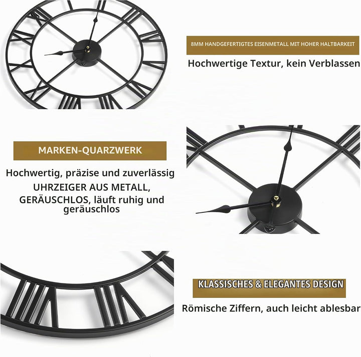Wanduhr Modern Nahezu Lautlos Ohne Tickgeräusche -47cm Durchmesser Römische Ziffern Wanduhren Modern