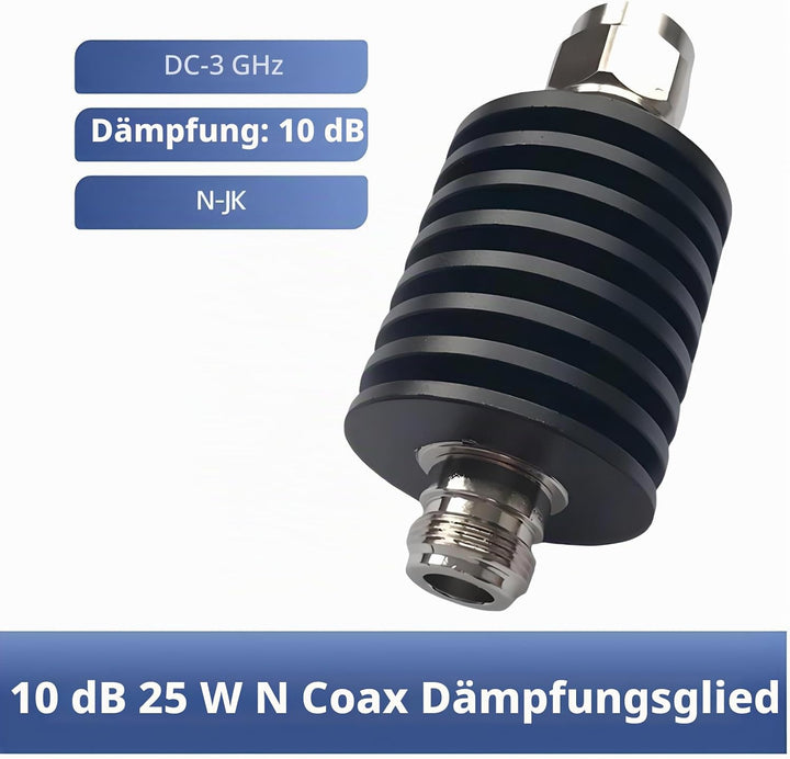 BECEN 25 W N RF Dämpfungsregler 3 GHZ Stecker 1-40 dB wählbar(10dB), 10dB