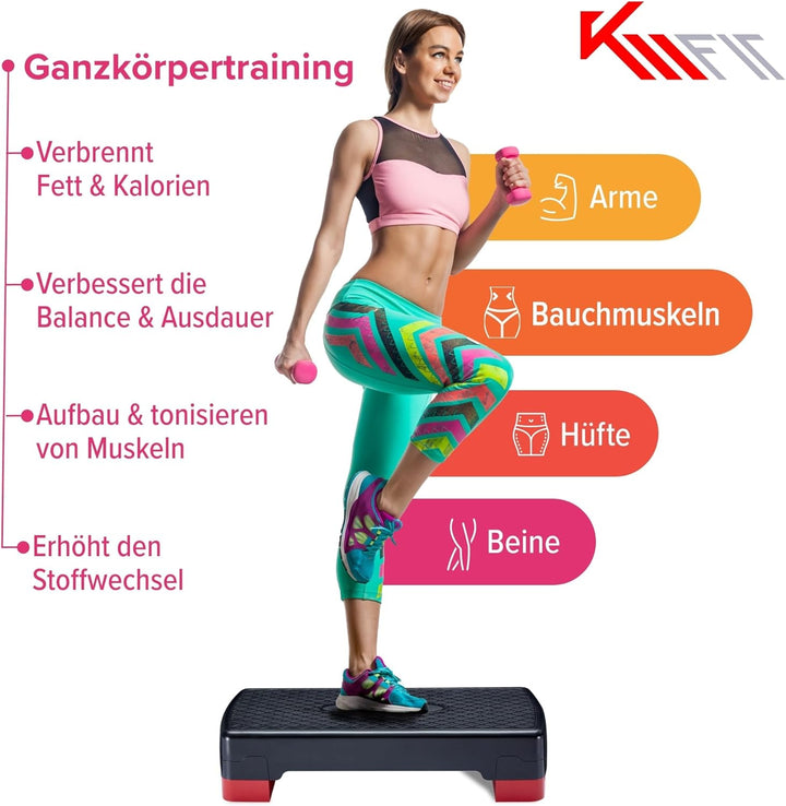 KM-Fit Fitness Stepper | Steppbrett Aerobic Stepper für zuhause | Step-Bench 2-fach höhenverstellbar