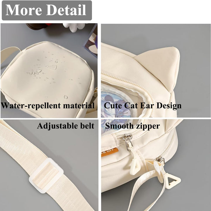 Kleine Ita Messenger Tasche für Damen, Kawaii Crossbody Tasche mit transparentem Pins Display-Fenste