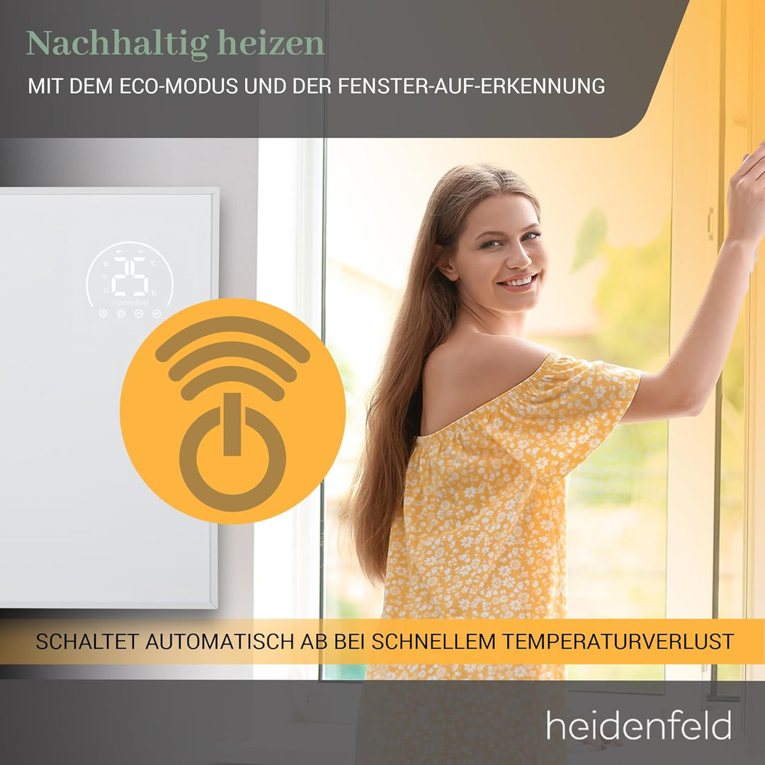 Heidenfeld Infrarotheizung HF-HP140 | 800 Watt bis 20 m² | 3in1 Steuerung via App | Fernbedienung |
