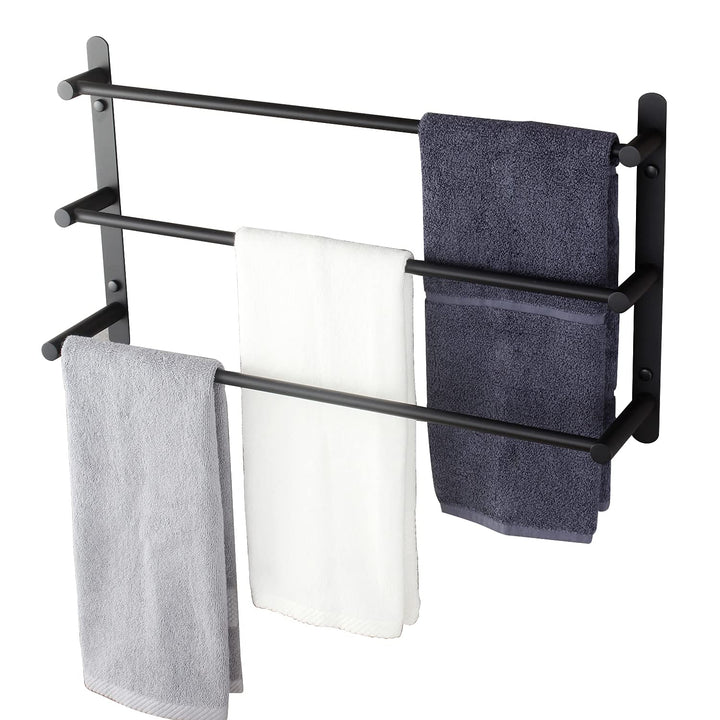 KOKOSIRI Badetuchstangen, Mattschwarz, Badezimmer, 3 Ebenen, Leiter, Handtuchhalter, Wandmontage, Ha