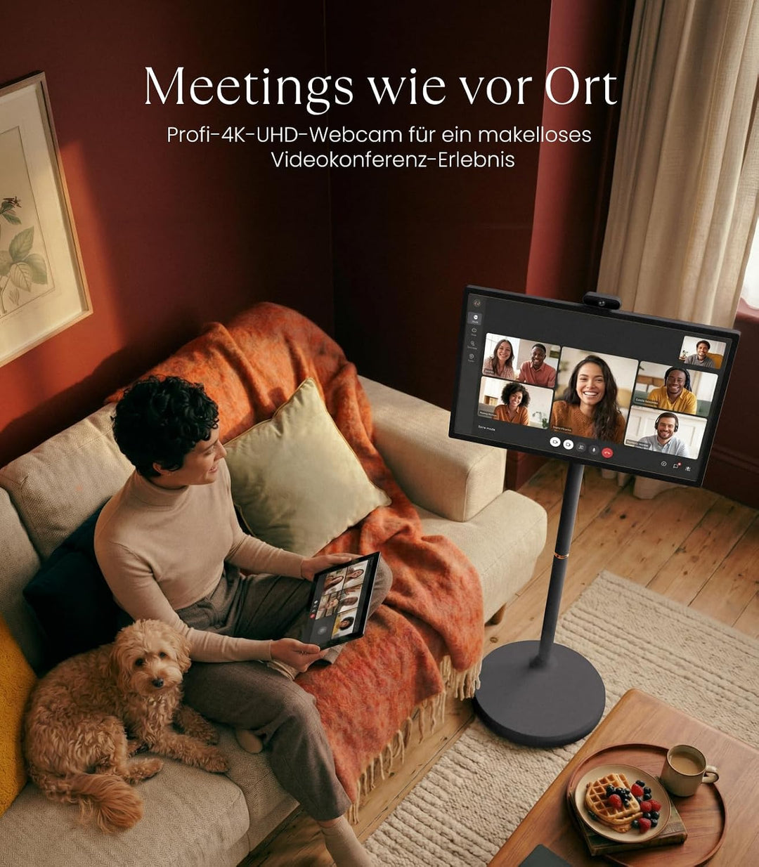 cozyla 32 Zoll Smart Portable TV mit integriertem Akku und Rollen Reinschwarz, Reinschwarz