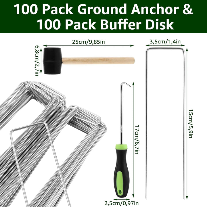 MIVIDE 100 Erdanker+100 Pufferscheiben für Erdanker, 150x35mm Anti-Rost Verzinkte Bodenanker, U-Förm