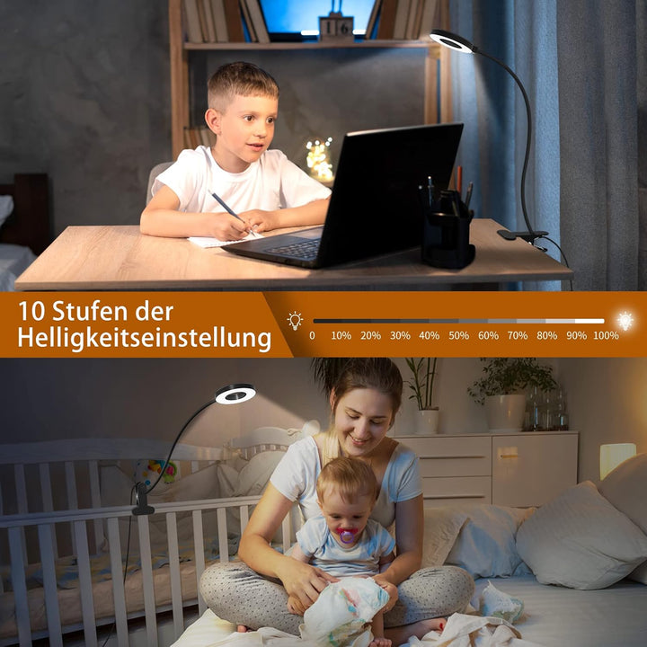 iZELL 23 LED Leselampe Bett Dimmbar -【3 Modi & 10 Helligkeitsstufen】 Augenschutz Klemmlampe mit 70cm