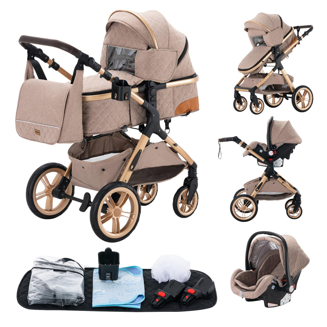 YAZOCO kinderwagen 3 in 1 Buggy Babybett Komplett Set Einem Klick Zusammenklappbarer Kinderwagen, Ko