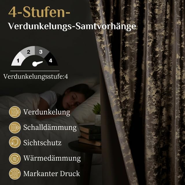 Rosnek Samt Vorhang Blickdicht 2er Set,Gardinen Kräuselband mit Heissprägen Muster,Thermogardine Ver