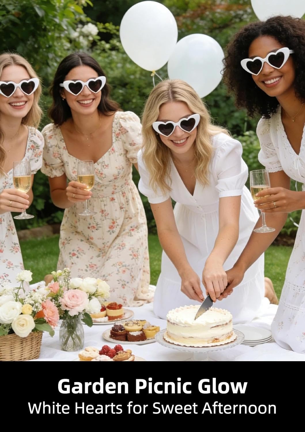 Weisse schwarze Herz-Partybrille in Herzform, Retro-Katzenaugen-Brille für Junggesellinnenabschied,