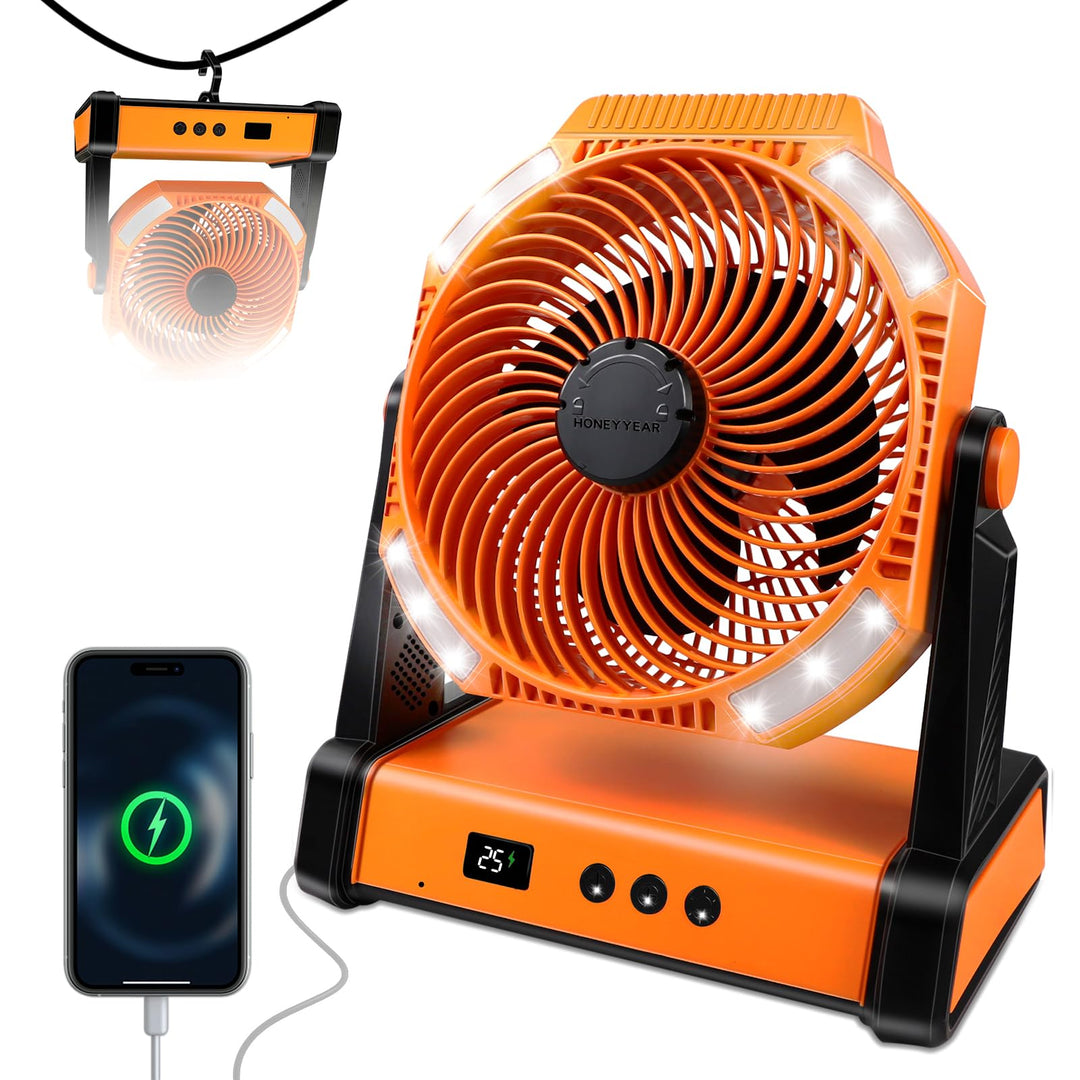 Kempinkový ventilátor 2026, stolní ventilátor s háčkem, otočení o 270°,Mit Sprachsteuerungsventilato