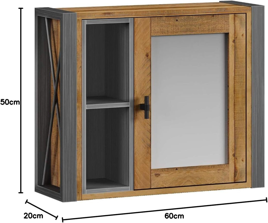 Woodkings® Spiegelschrank Detroit mit Ablage, recycelte Pinie mit Metall Rahmen grau, Wandspiegel In