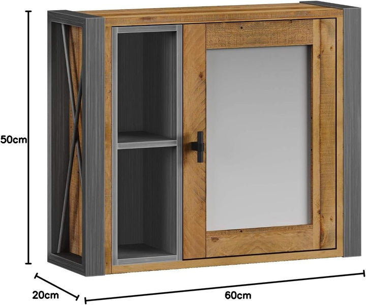 Woodkings® Spiegelschrank Detroit mit Ablage, recycelte Pinie mit Metall Rahmen grau, Wandspiegel In