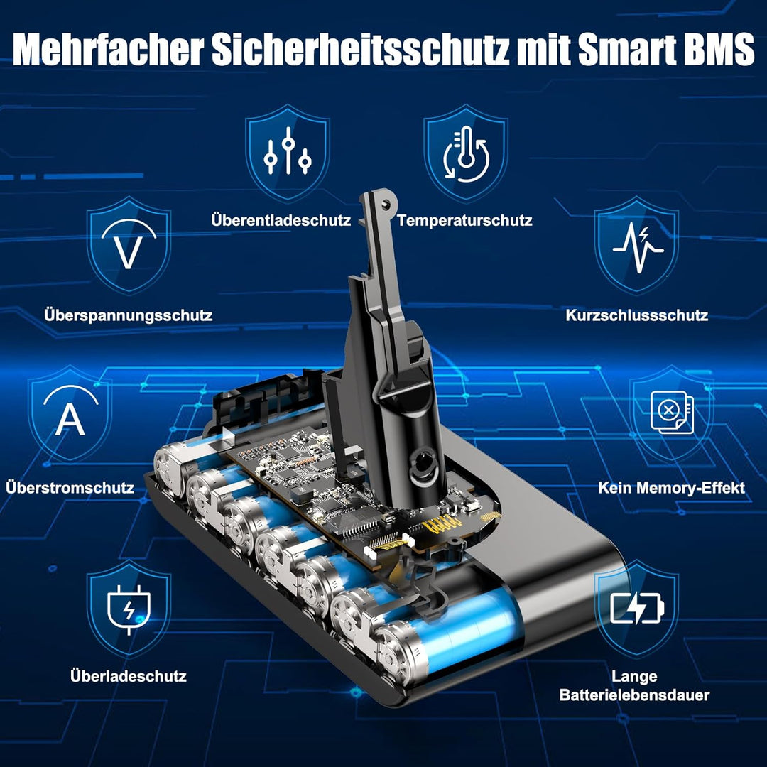 V8 Akku für Dyson V8, 6000mAh Akku Kompatibel mit V8Animal Absolute Motorhead Fluffy SV10 Staubsauge