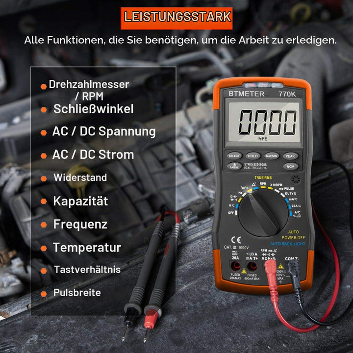 BTMETER BT-770K Kfz-AC/DC-Dwell-Multimeter mit induktivem Drehzahlaufnehmer und AC/DC-Stromzangenada