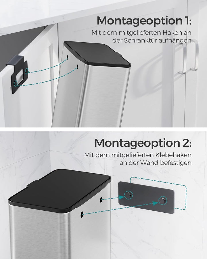 SONGMICS Mülleimer hängend, 8 L Komposteimer Küche, Stahl-Abfalleimer mit Deckel für Biomüll, mit Ha