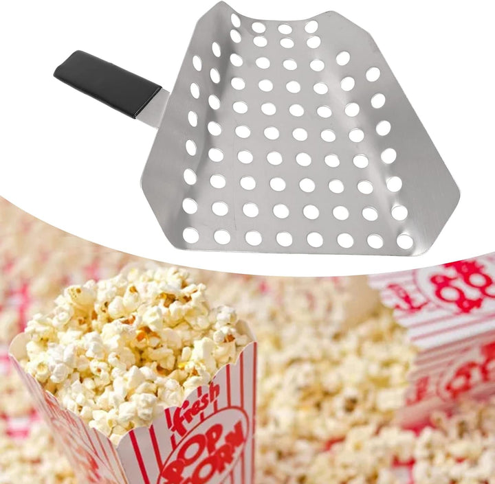Edelstahl-Popcorn-Schaufel, Einhand-Pommes-Schaufel mit Löchern, Kernel-Siebgeschwindigkeitsschaufel