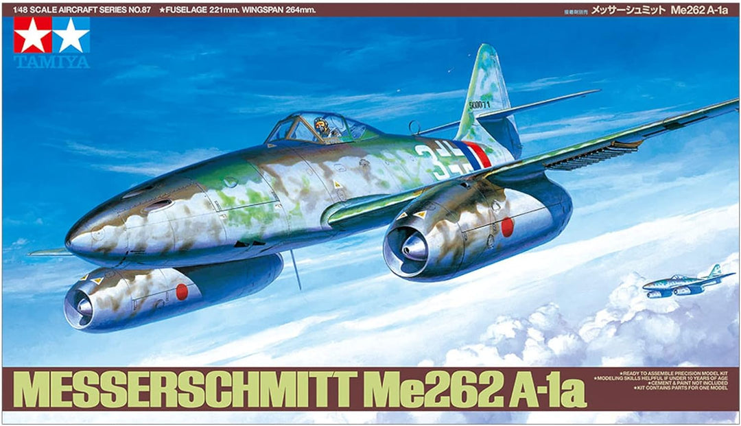 Tamiya 300061087 Militär 300061087-1:48 WWII Deutsche Messerschmitt Me262 A-1A,originalgetreue Nachb