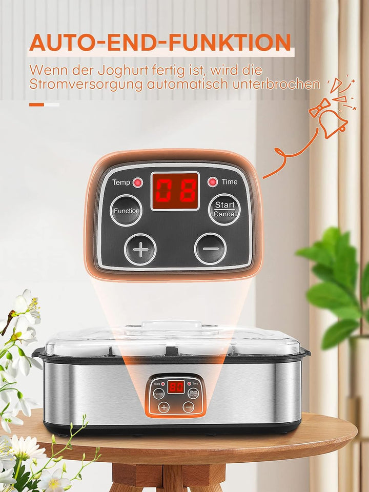 Joghurtmaschine, Griechische Joghurtbereiter mit 8 Gläsern/Deckeln, One-Touch-Display: Perfekt für o