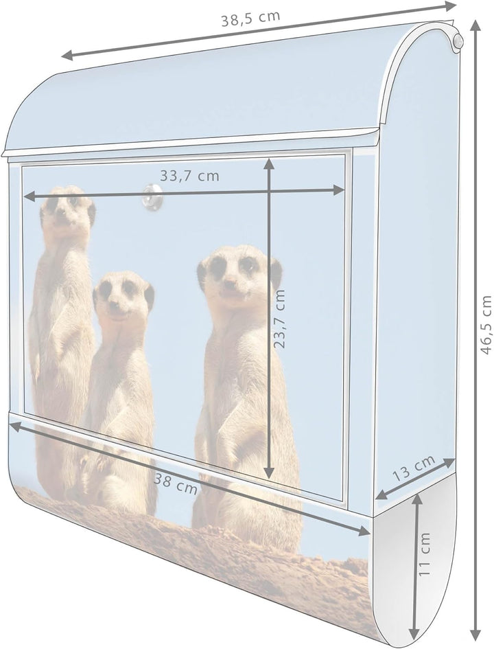 banjado® Design Briefkasten mit Motiv Erdmännchenfamilie 39x47x14cm & 2 Schlüssel - Briefkasten Stah