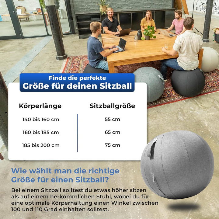 Sitzball Büro Ergonomisch 55 cm, Ergonomische Sitzmöbel für Büro und Heimbüro, Langlebiger Stoff, Gy