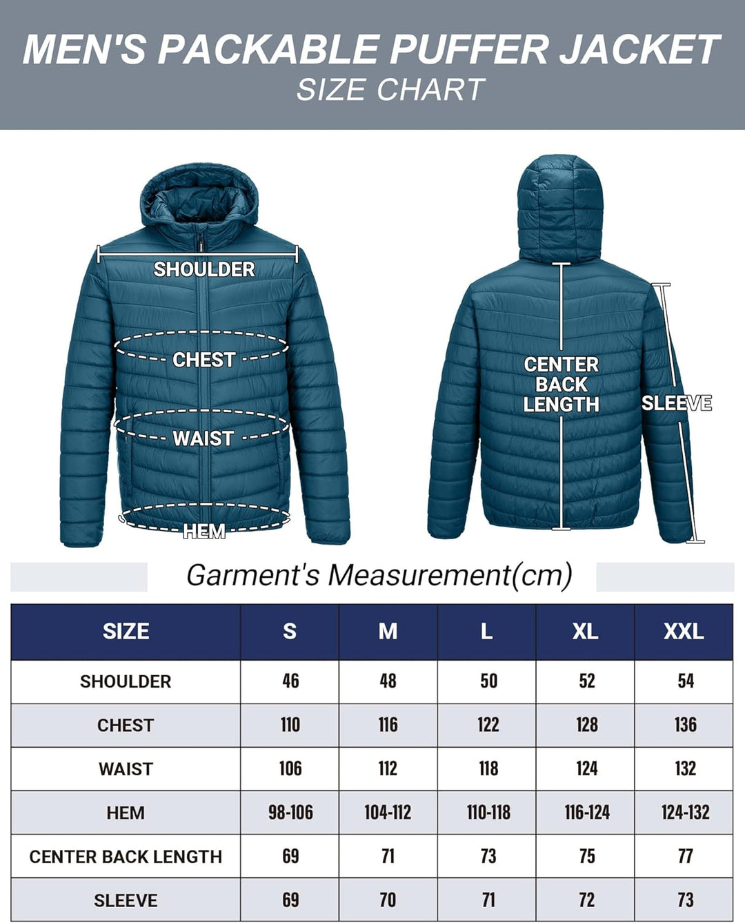 33,000ft Herren Leichte Steppjacke Outdoor Wasserbeständige Übergangsjacke Warme Winterjacke für Män