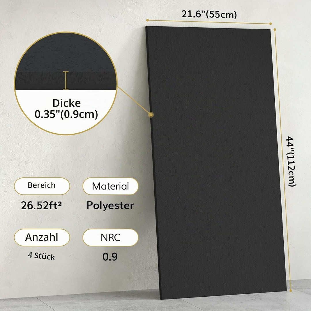 TONOR Gross Akustikpaneele Selbstklebend, 4 Pack 112x55 cm Schallschutzplatten Akustikplatten für Wa