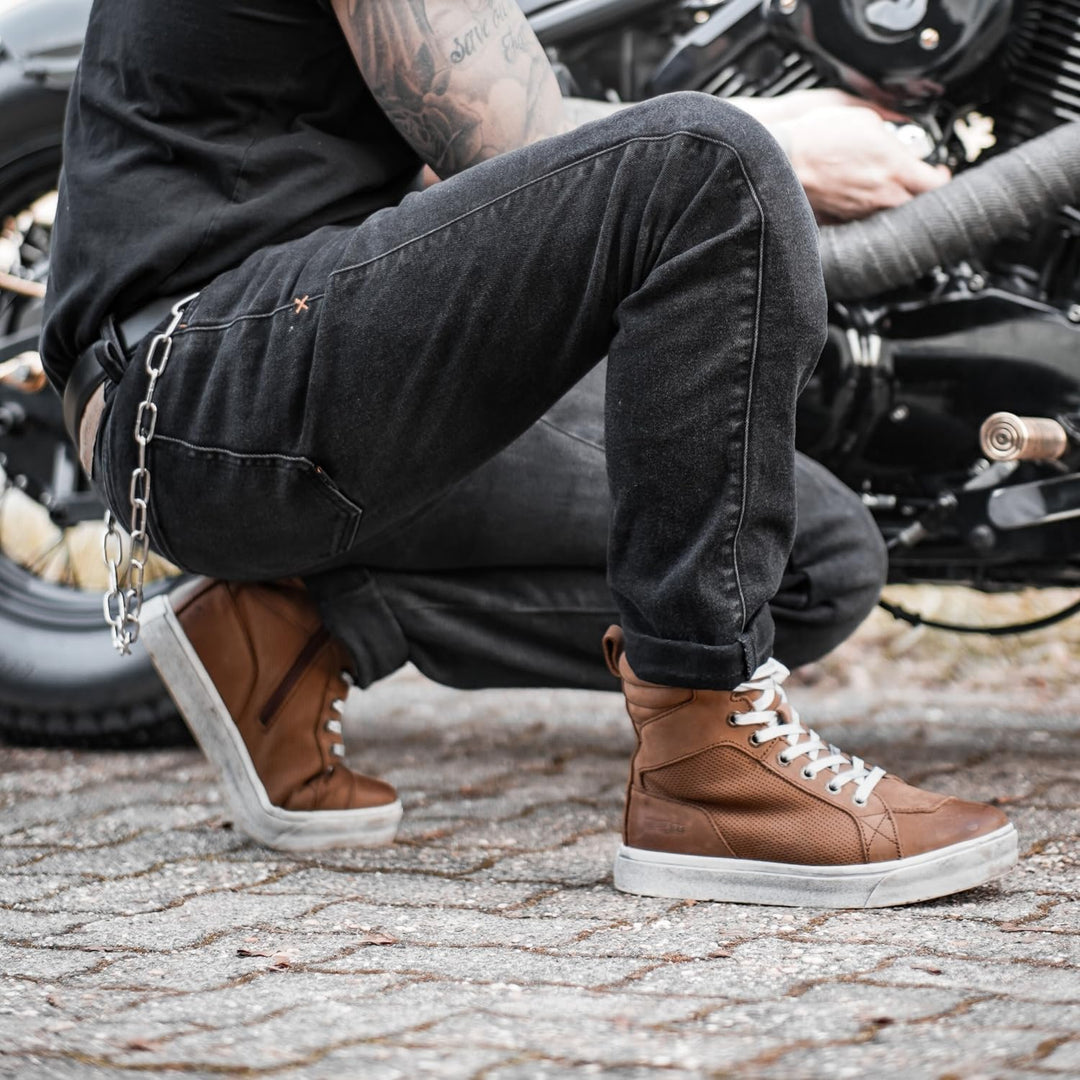 BORLENI Motorradschuhe Herren Leder Retro Motorradstiefel Männer lässige motorrad sneaker reissversc