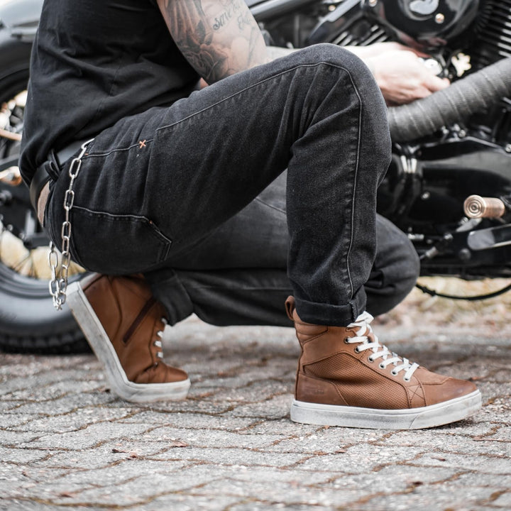 BORLENI Motorradschuhe Herren Leder Retro Motorradstiefel Männer lässige motorrad sneaker reissversc