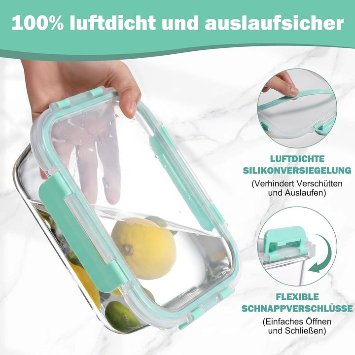 YASHE 5 Teile Glasbehälter mit Deckel, 1040ml Stapelbar &amp; Luftdicht Meal Prep Boxen Glas für Spülmas