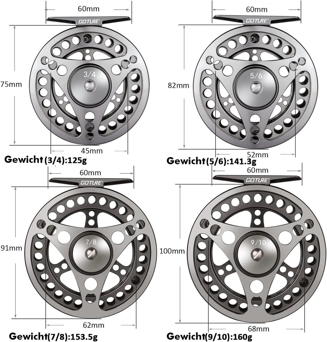 Goture Fliegenrolle Fliegenfischen Rollen wasserdicht 2+1BB 3/4 5/6 7/8 9/10 Aluminum Legierungskörp