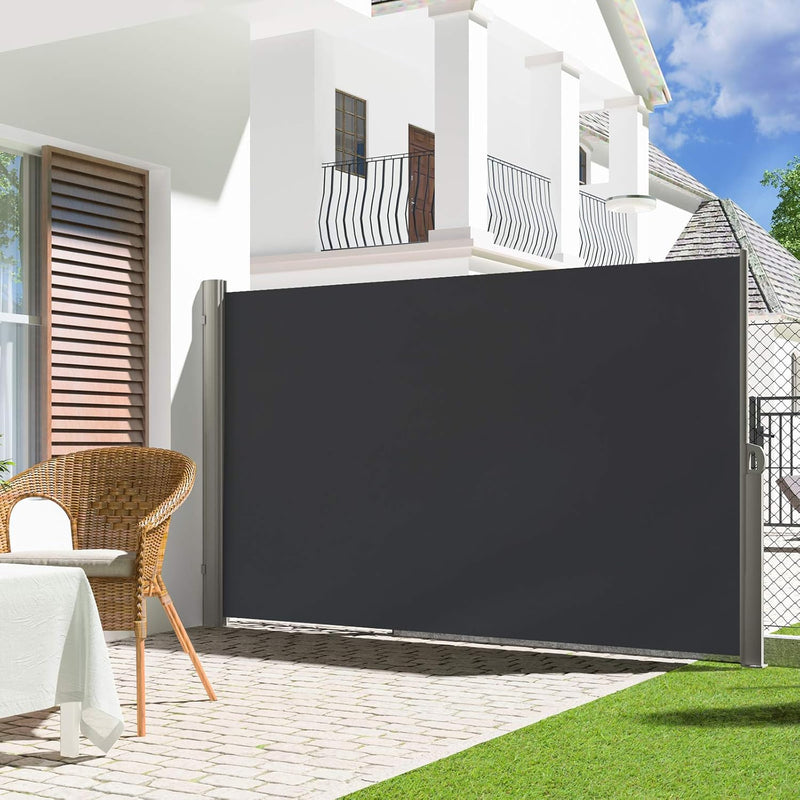 LARMNEE Alu-Seitenmarkise, ausziehbar, 160 x 350 cm, Sichtschutz, Sonnenschutz, Blickdicht, Seitenro