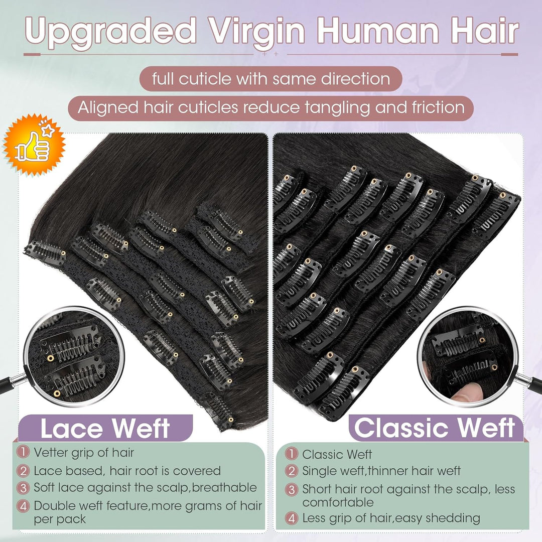 Benehair Clip in Extensions Echthaar, 85g Schwer Clips in Echthaar Extension, 7Pcs 16 Clips Remy Ech