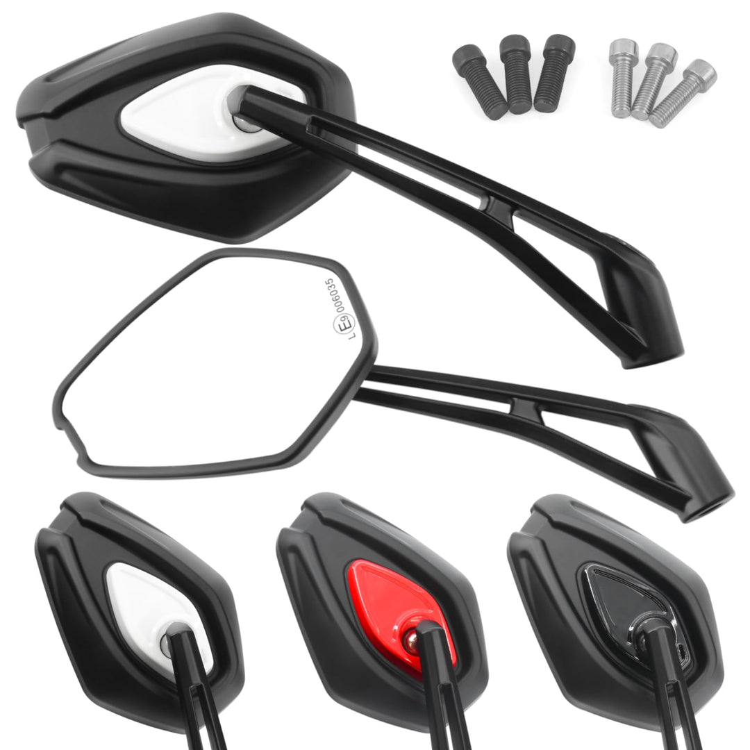 Area1 Universal Motorrad Rückspiegel Paar e-geprüft 2x M10 Rechtsgewinde + Linksgewindeadapter, komp