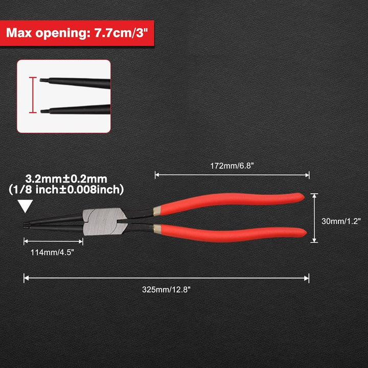 Sprengringzange, 33 cm, robuste Innen-Sicherungsringzange, gerade Backenspitze, Durchmesser 0,2 cm,