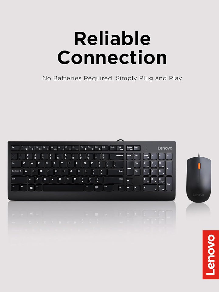Lenovo 300 USB Combo, Full-Size Wired Tastatur & Maus, Ergonomische, Links- oder Rechtshänder, Optis