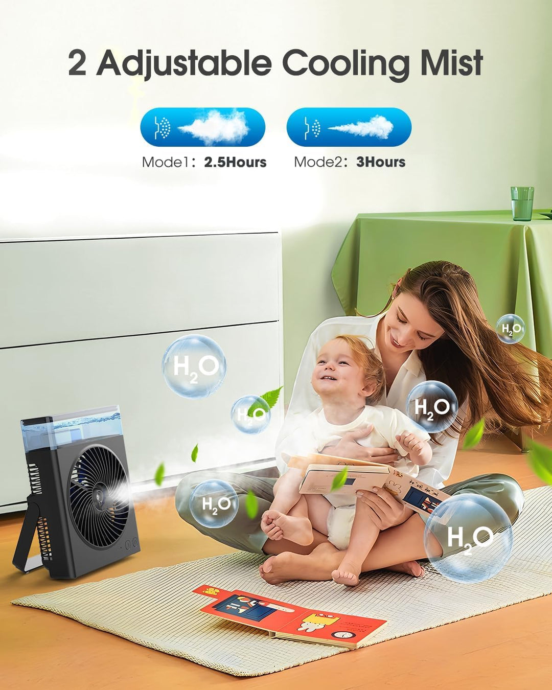 Tragbarer Nebel-Ventilator, 8000mAh 8-Zoll wiederaufladbarer Wasser-Kühlungs-Nebel-Ventilator mit 60