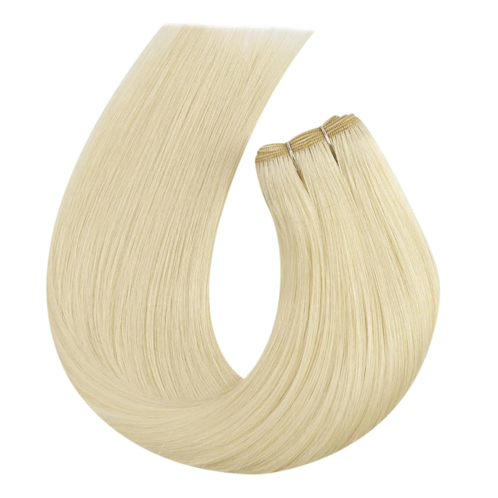 Moresoo 60 cm Haarextension Echthaar Tressen zum Einnähen Platinblond Remy Tressen Extensions Echtha