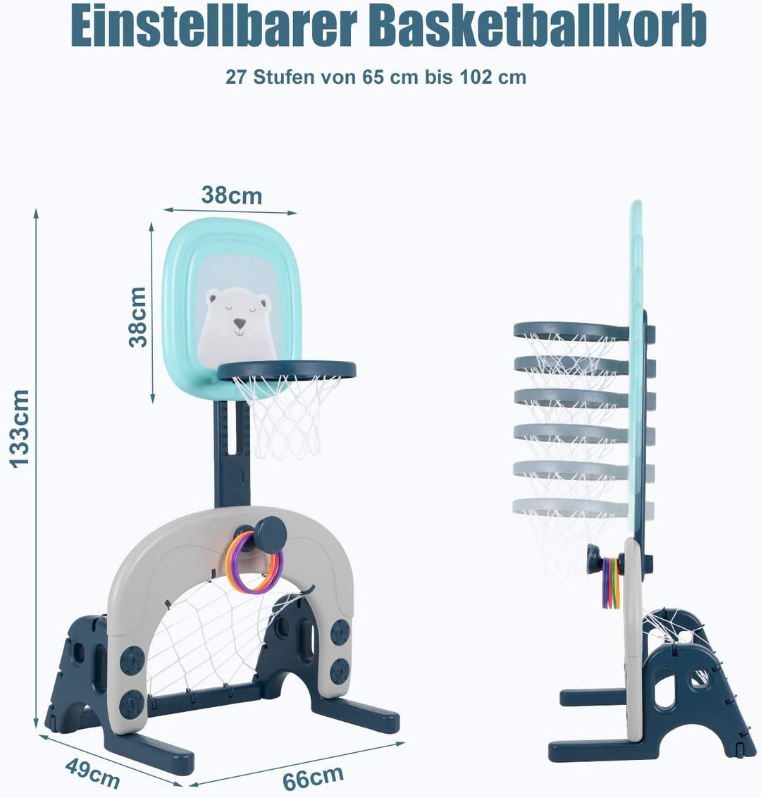 Hadwin Basketballkorb Kinder, 3 in 1 Basketballständer Set mit Fussballtor Ringwurf, Höhenverstellba