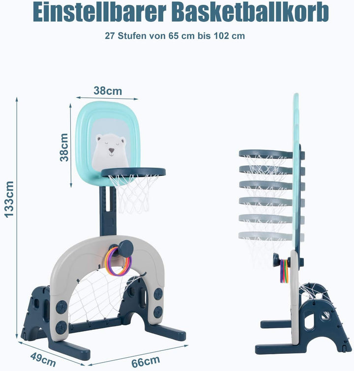 Hadwin Basketballkorb Kinder, 3 in 1 Basketballständer Set mit Fussballtor Ringwurf, Höhenverstellba
