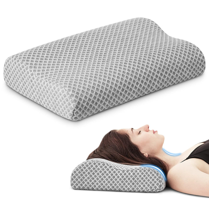 Reisekissen aus Memory-Schaum, ergonomisches Wellen-Nackenkissen zur Linderung von Nackenschmerzen,