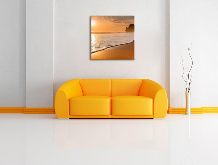 Sonnenuntergang Ozean, Format: 70x70 auf Leinwand, XXL riesige Bilder fertig gerahmt mit Keilrahmen,